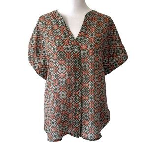 Banana Republic Factory medium button down blouse short sleeves green v-neck